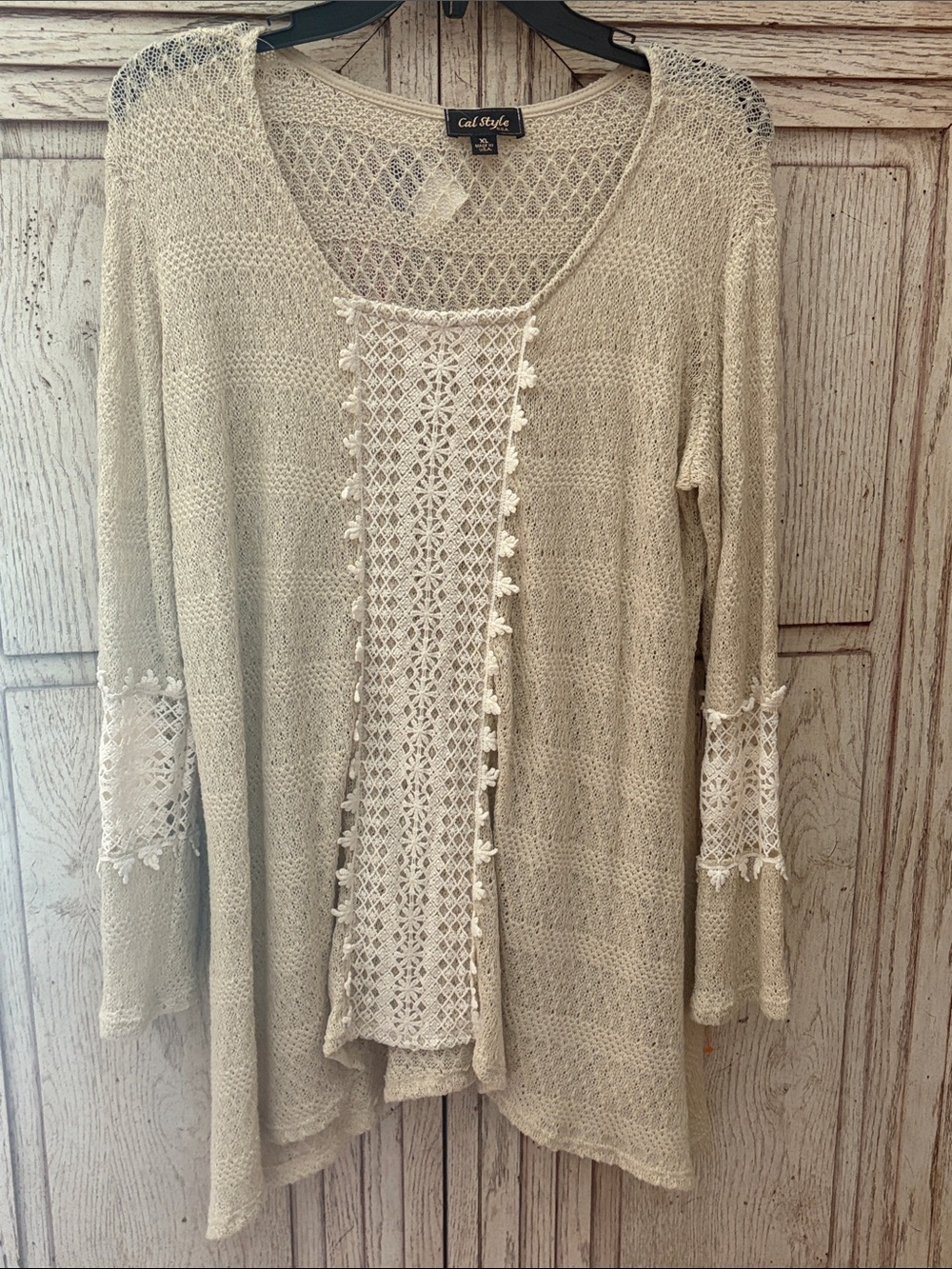 Cal Style Cream Openwork Knit sweater. Size xl